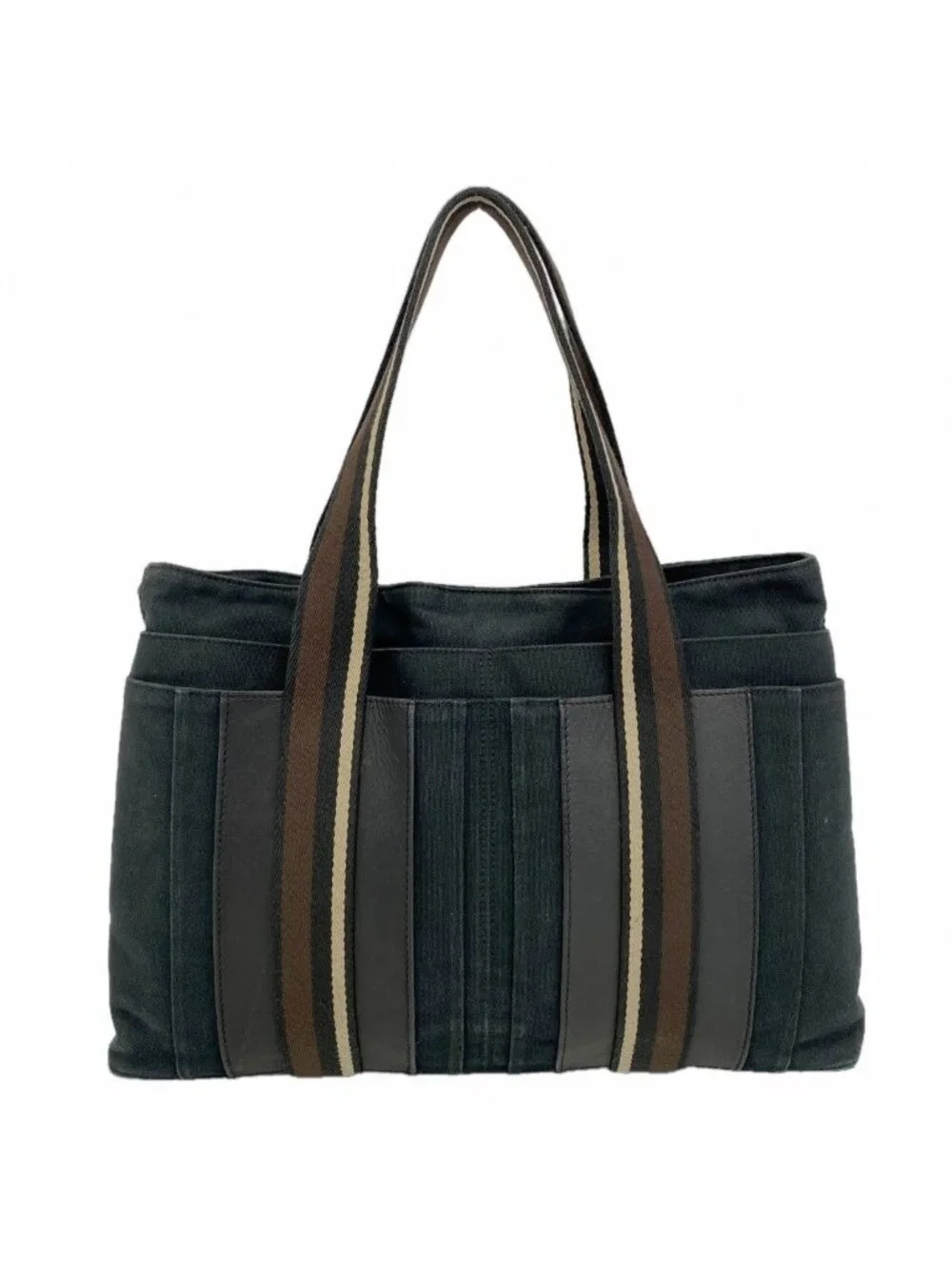 Hermes Tote Trocahoriental MM Canvas Black Brown Silver